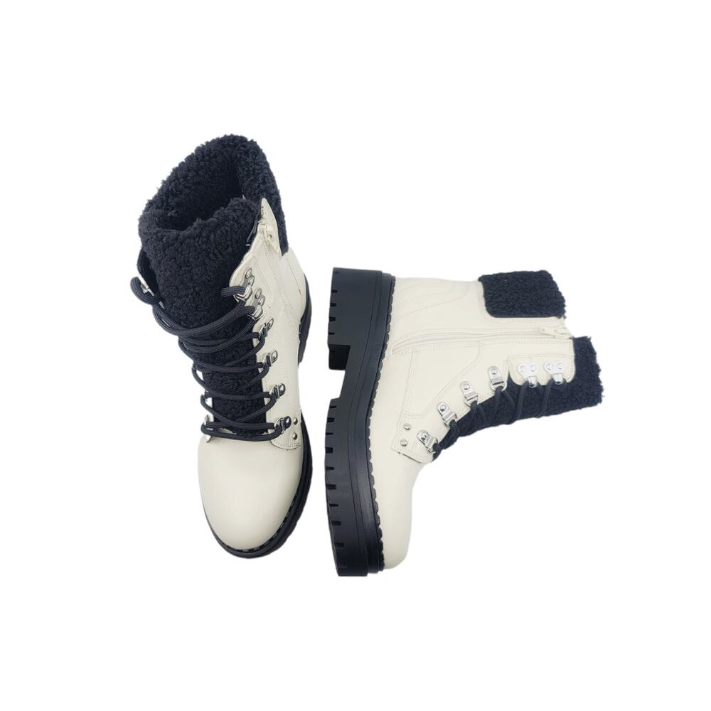 GBG LOS ANGELES IVORY FAUX FUR WOMEN'S COMBAT BOOTS - SIZE 7 - Picture 2 of 7